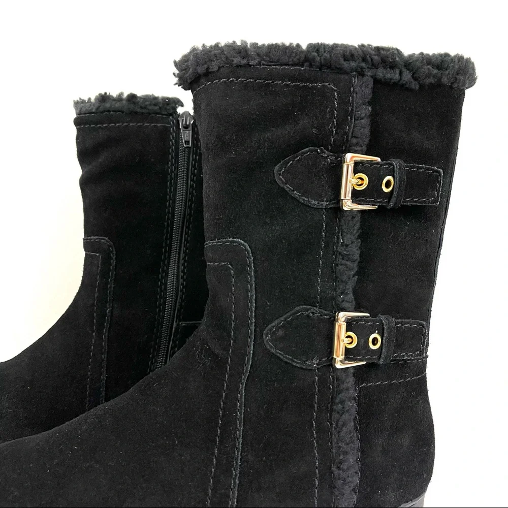 Talbots Tippi Black Suede Faux Fur Winter Boots